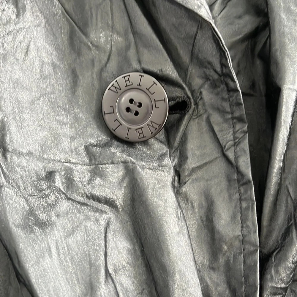 Vintage Weill Black Leather Look Trench Coat Size M - Picture 3 of 6